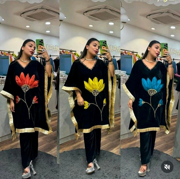 KD18  5561 *Warm Velvet "Dhriti" Kaaftan Co-ord Set  - 2XL-44, Yellow
