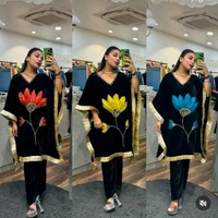 KD18  5561 *Warm Velvet "Dhriti" Kaaftan Co-ord Set  - 3XL-46, Yellow