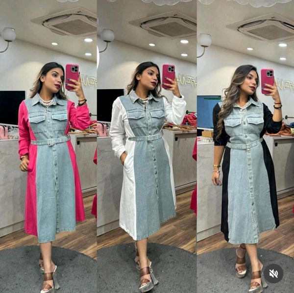 KD18  5562 very beautiful  Elide Denim Dress* - White, XL-42