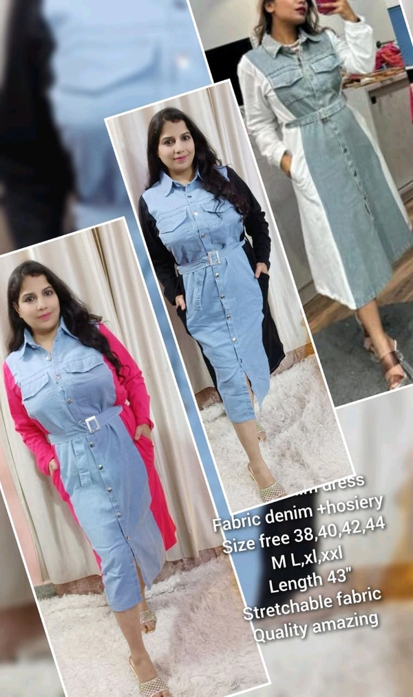 KD18  5562 very beautiful  Elide Denim Dress* - White, XL-42