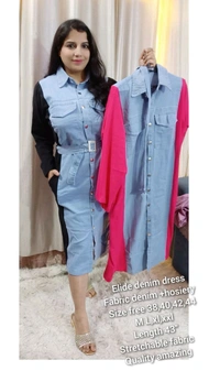 KD18  5562 very beautiful  Elide Denim Dress* - Pink, M-38