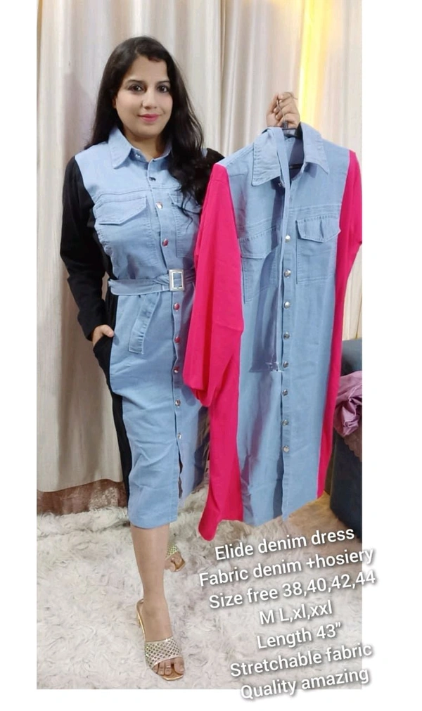 KD18  5562 very beautiful  Elide Denim Dress* - Pink, M-38