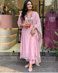 KDC 5563 New Collection  latest collection Chanderi* suit with cotton pant naazmin dupatta- beautiful embroidery  - Pink, L-40