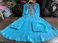 KDC 5563 New Collection  latest collection Chanderi* suit with cotton pant naazmin dupatta- beautiful embroidery  - Blue, L-40
