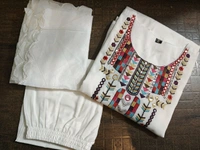 KDC 5563 New Collection  latest collection Chanderi* suit with cotton pant naazmin dupatta- beautiful embroidery  - White, L-40