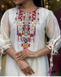 KDC 5563 New Collection  latest collection Chanderi* suit with cotton pant naazmin dupatta- beautiful embroidery  - White, XL-42