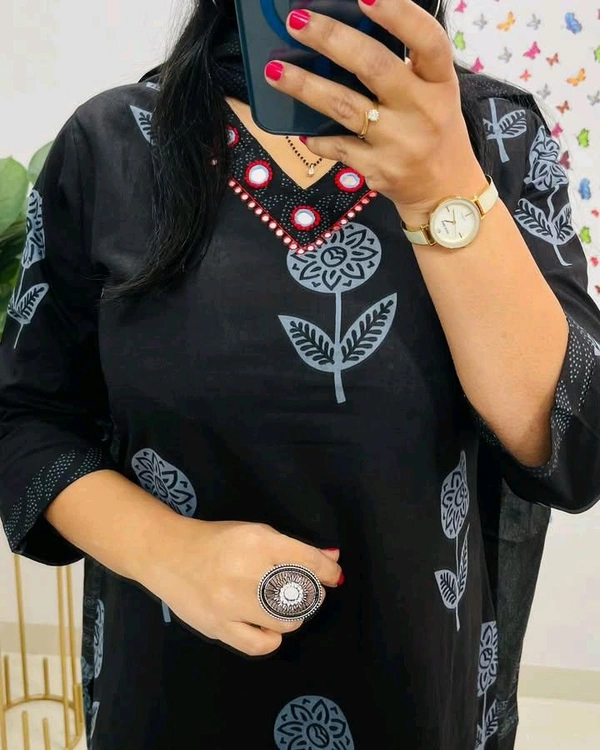 KDC 5564 Ethnic Heavy Cotton*Pure fine Cotton fabric Embroidery Work Kurti with Pant with cotton Dupatta - 2XL-44