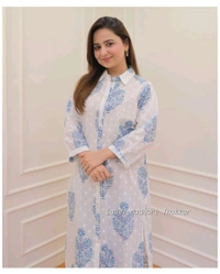 SF2  5566 *New Launch Artical Premium Pure Cotton Fabric styles Kurta Pant Set  - Blue, L-40