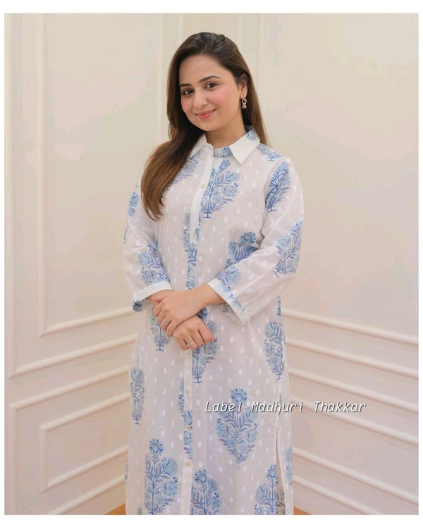 SF2  5566 *New Launch Artical Premium Pure Cotton Fabric styles Kurta Pant Set  - Blue, L-40
