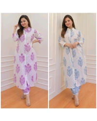 SF2  5566 *New Launch Artical Premium Pure Cotton Fabric styles Kurta Pant Set  - Blue, L-40