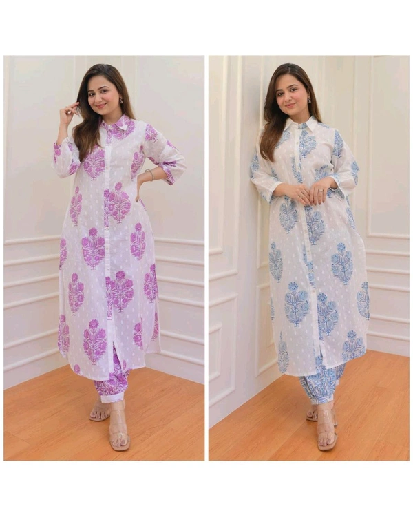 SF2  5566 *New Launch Artical Premium Pure Cotton Fabric styles Kurta Pant Set  - Blue, L-40