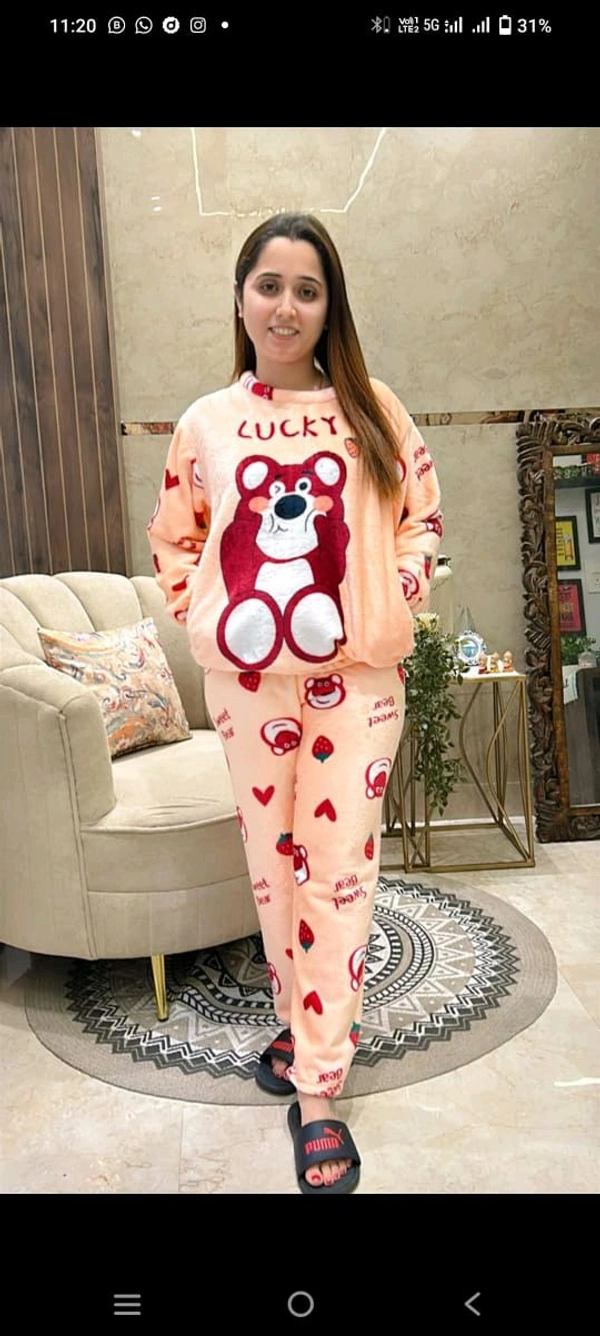 KD18  5570 New Collection Women  woollen  night suit - Orange, XL-42