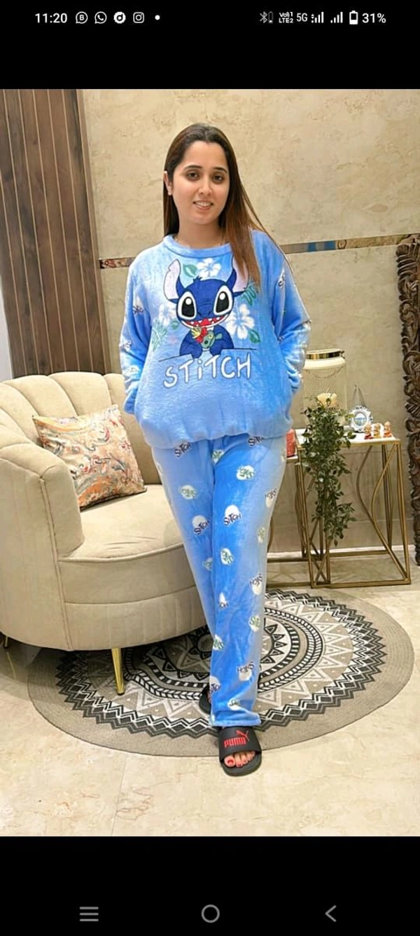 KD18  5570 New Collection Women  woollen  night suit - Blue, M-38
