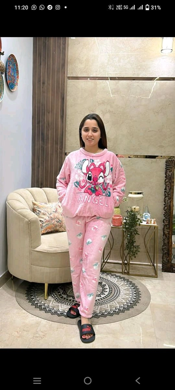 KD18  5570 New Collection Women  woollen  night suit - Pink, L-40