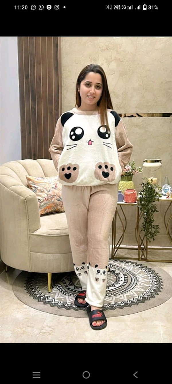 KD18  5570 New Collection Women  woollen  night suit - Peach, M-38