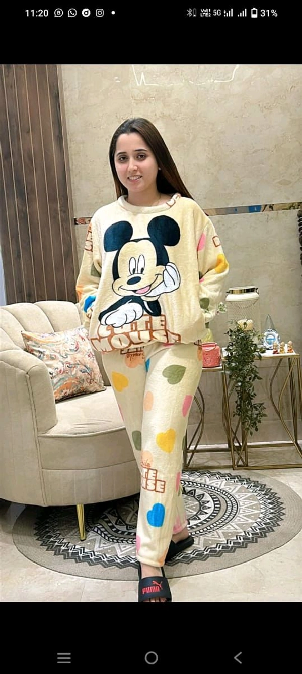 KD18  5570 New Collection Women  woollen  night suit - Lite Yellow, XL-42