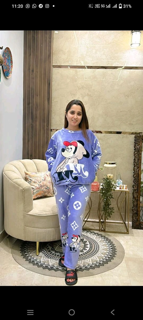 KD18  5570 New Collection Women  woollen  night suit - Cornflower Blue, L-40