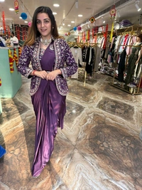 DSS 5572  Super Hit Ready To Wear Saree With Jacket Saree  Heavy Diamond Satin Silk With Multi Thread Embroidery  - 2XL-44
