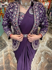 DSS 5572  Super Hit Ready To Wear Saree With Jacket Saree  Heavy Diamond Satin Silk With Multi Thread Embroidery  - 2XL-44