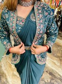 DSS 5574 Ready To Wear Saree With Jacket Saree  Heavy Diamond Satin Silk With Multi Thread Embroidery  Patch Work Butta  - 2XL-44