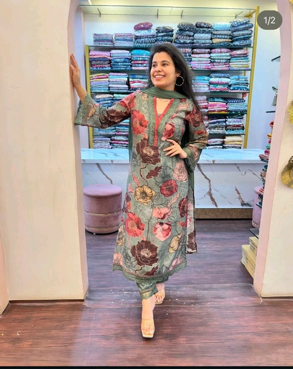 SF3  5576 _New straight kurta set with new style in Muslin Work Embroidery work - XL-42