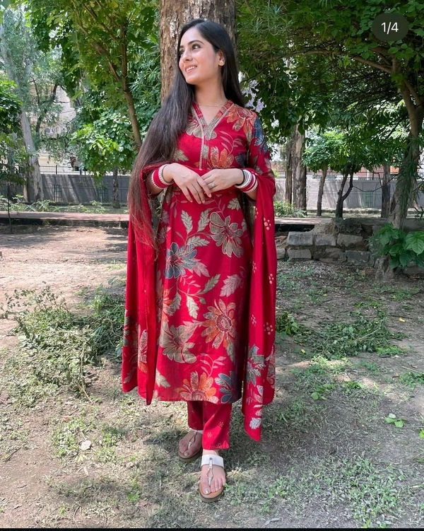 SF3  5577 New straight kurta set with new style in machin   print   -Muslim Work Embroidery  work - Red, L-40