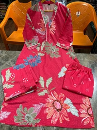 SF3  5577 New straight kurta set with new style in machin   print   -Muslim Work Embroidery  work - Red, L-40