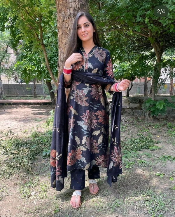 SF3  5577 New straight kurta set with new style in machin   print   -Muslim Work Embroidery  work - Black, 2XL-44