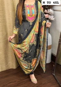 SF3  5580 *NEW BEUTIFUL HEAVY FULLY STITCHIED SUIT SET beautiful Heavy Suit Set which is beautifully decorated HEAVY Maslin  SILK - Black, 2XL-44