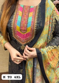 SF3  5580 *NEW BEUTIFUL HEAVY FULLY STITCHIED SUIT SET beautiful Heavy Suit Set which is beautifully decorated HEAVY Maslin  SILK - Black, 2XL-44
