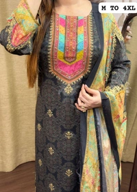 SF3  5580 *NEW BEUTIFUL HEAVY FULLY STITCHIED SUIT SET beautiful Heavy Suit Set which is beautifully decorated HEAVY Maslin  SILK - Black, 2XL-44
