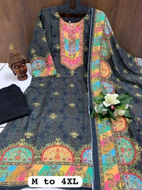 SF3  5580 *NEW BEUTIFUL HEAVY FULLY STITCHIED SUIT SET beautiful Heavy Suit Set which is beautifully decorated HEAVY Maslin  SILK - Black, 3XL-46