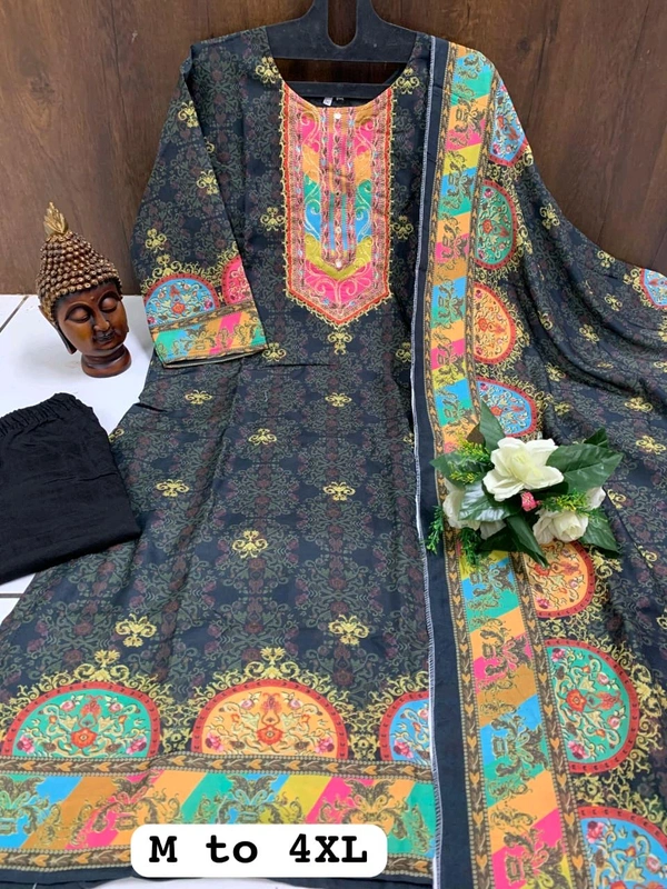SF3  5580 *NEW BEUTIFUL HEAVY FULLY STITCHIED SUIT SET beautiful Heavy Suit Set which is beautifully decorated HEAVY Maslin  SILK - Black, 3XL-46
