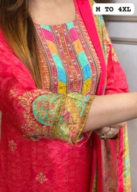 SF3  5580 *NEW BEUTIFUL HEAVY FULLY STITCHIED SUIT SET beautiful Heavy Suit Set which is beautifully decorated HEAVY Maslin  SILK - Red, XL-42