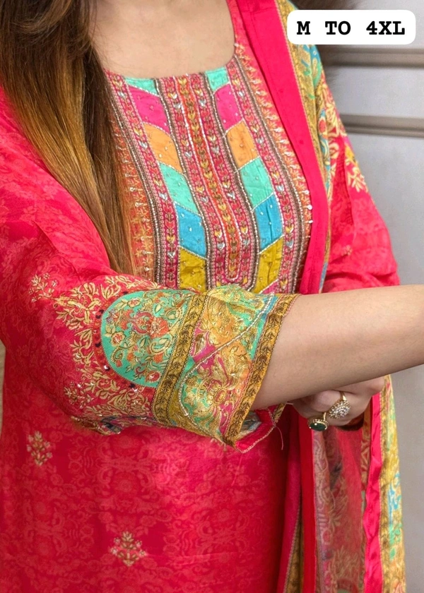SF3  5580 *NEW BEUTIFUL HEAVY FULLY STITCHIED SUIT SET beautiful Heavy Suit Set which is beautifully decorated HEAVY Maslin  SILK - Red, 2XL-44