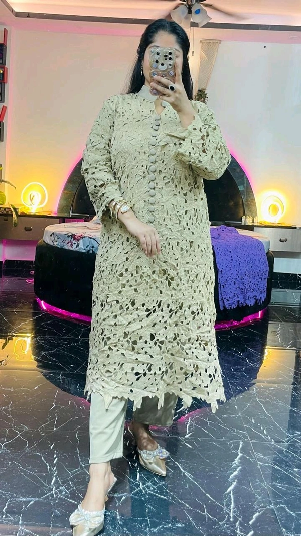 KD18  5583 PARTY WEAR LONG CORDSET FABRIC  IMPORTED KURTI LENGTH 38LENGTH PANT - XL-42, Yellow