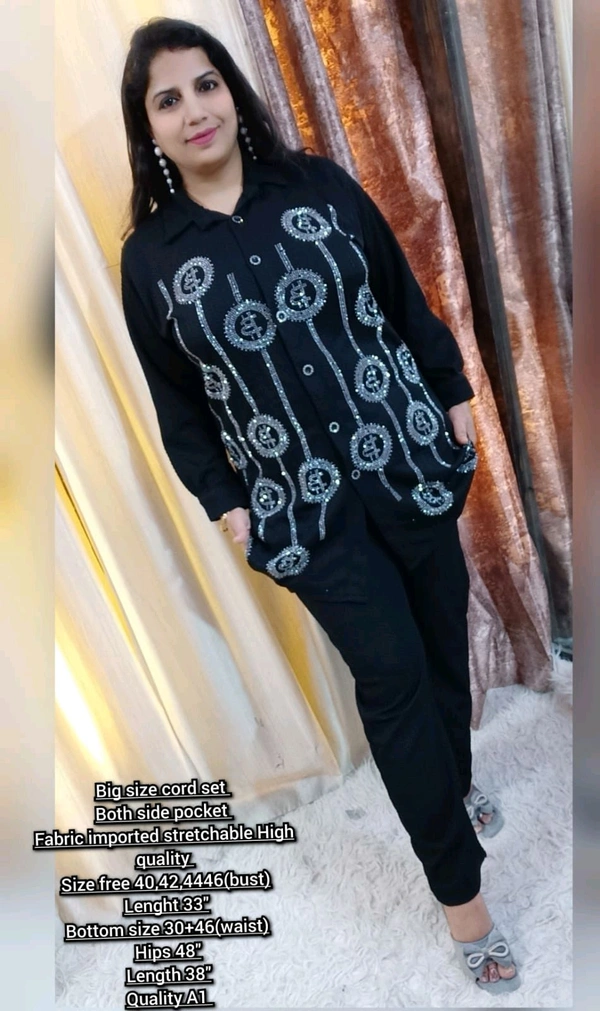 KD18  5584 Big size cord set Both side pocket Fabric imported stretchable High quality - Black, L-40