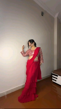 DSS 5585  Georgette Ruffle Ready To Wear Saree With Readymade Blouse Design Multi Thread Embroidery Sequence Work - Pink, XL-42