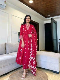 SF3  5587 New Quality *Premium Heavy Cotton Full Printer Dress With Printed Plazzo Border Handwork With Malmal Printed Dupatta - Red, 2XL-44