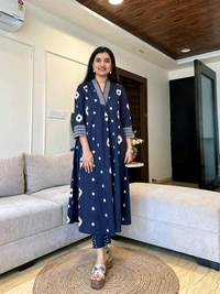 SF3  5587 New Quality *Premium Heavy Cotton Full Printer Dress With Printed Plazzo Border Handwork With Malmal Printed Dupatta - Blue, L-40
