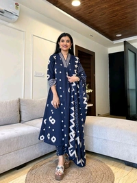 SF3  5587 New Quality *Premium Heavy Cotton Full Printer Dress With Printed Plazzo Border Handwork With Malmal Printed Dupatta - Blue, L-40
