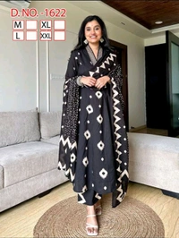SF3  5587 New Quality *Premium Heavy Cotton Full Printer Dress With Printed Plazzo Border Handwork With Malmal Printed Dupatta - Black, 2XL-44