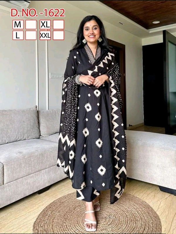 SF3  5587 New Quality *Premium Heavy Cotton Full Printer Dress With Printed Plazzo Border Handwork With Malmal Printed Dupatta - Black, 2XL-44