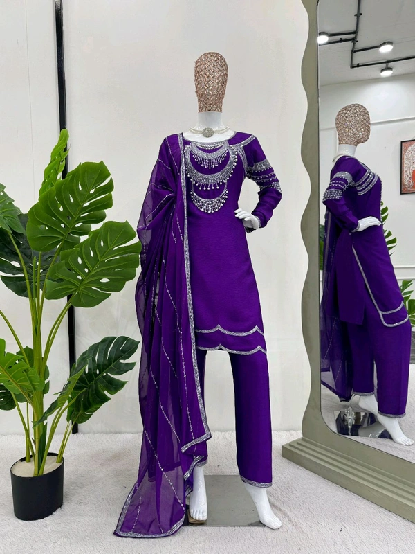 DSS 5755 New Quality  Chinon silk Kurti Pant  foux gorgtte *Work - XL-42