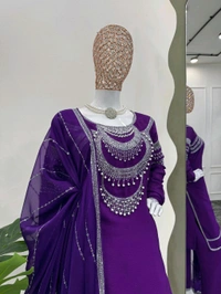 DSS 5755 New Quality  Chinon silk Kurti Pant  foux gorgtte *Work - 2XL-44