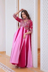 DSS 5588 New Festival Long Gown & Duptta  Fox Georgette*Work  Thred Embroidery Work  - Pink, M-38