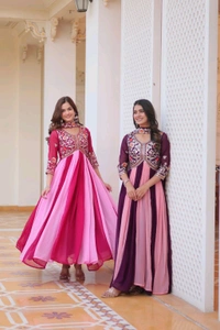 DSS 5588 New Festival Long Gown & Duptta  Fox Georgette*Work  Thred Embroidery Work  - Pink, L-40