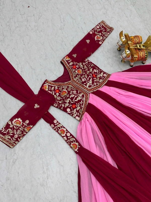 DSS 5588 New Festival Long Gown & Duptta  Fox Georgette*Work  Thred Embroidery Work  - Pink, XL-42