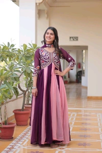 DSS 5588 New Festival Long Gown & Duptta  Fox Georgette*Work  Thred Embroidery Work  - Purple, M-38