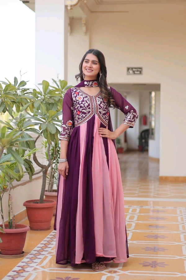 DSS 5588 New Festival Long Gown & Duptta  Fox Georgette*Work  Thred Embroidery Work  - Purple, M-38